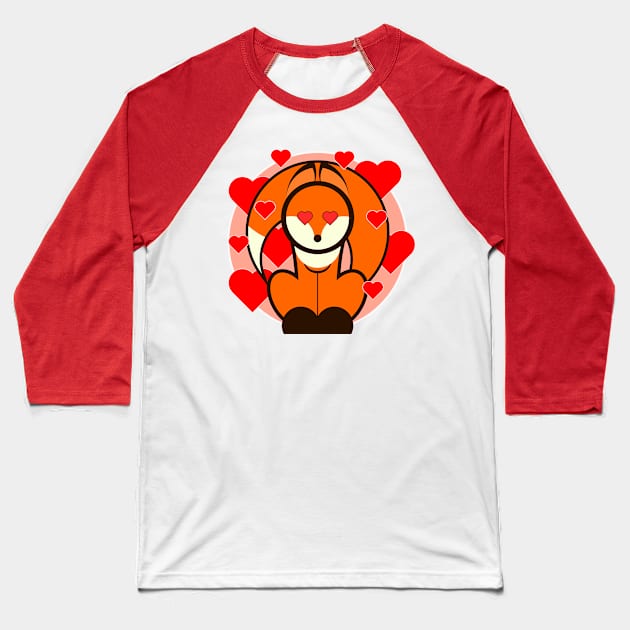 Fox in Love Baseball T-Shirt by CrimsonsDesign